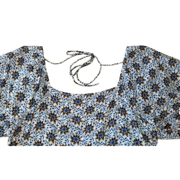 LOFT BEACH Sundress Womens Small Cream Blue Boho Coverup Dress Abstract Floral - Picture 2 of 13